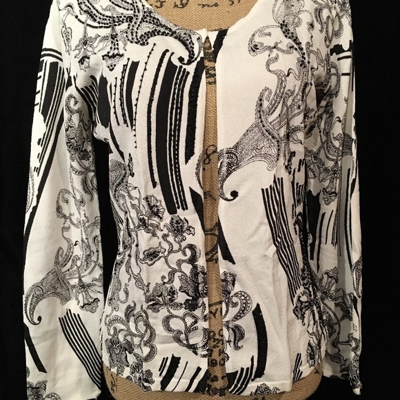 ALBERTO MAKALI Pre-owned SPRING SUMMER Beaded Cardigan, BLACK/WHITE, Size L - Picture 1 of 9